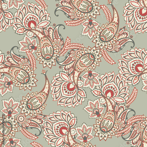 Traditional seamless paisley pattern. Vector Indian floral ornament.