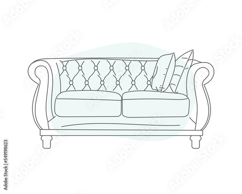 Doodle sketch of living room sofa, line drawing, vector chair