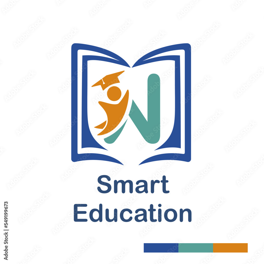 Initial N Letter with book and student symbol character for school, education, trainer center business logo template vector Initial N Letter with book and student symbol character for school, education, trainer center business logo template vector