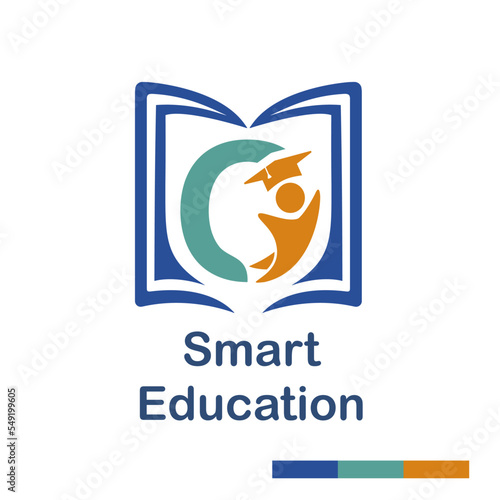 Initial O Letter with book and student symbol character for school, education, trainer center business logo template vector