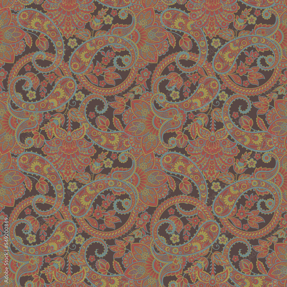 paisley seamless vector pattern in Asian textile style 