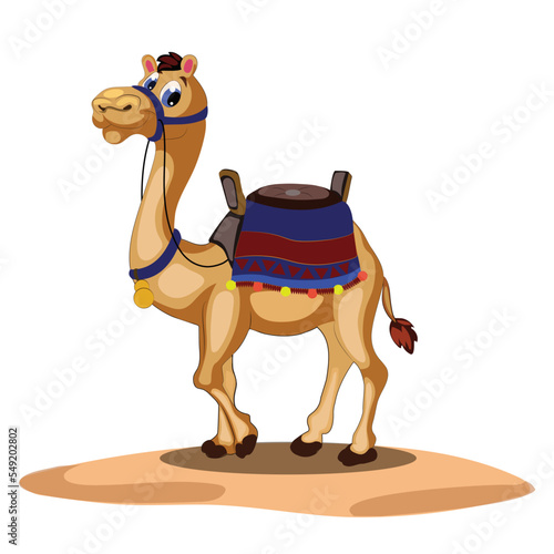 Cartoon funny camel with saddlery vector illustration