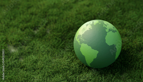 Green world ball concept for ESG environmental, social, and governance in sustainable and ethical business on green grass background. globe, earth, 3d render illustration © boommaval