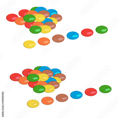 Vector Peanuts covered with multicolored glaze close up dragee on white background
