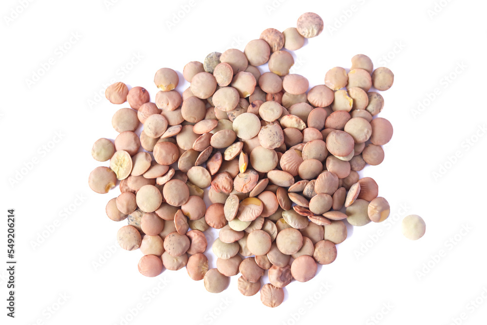 Green lentils isolated on a white background. Natural organic lentil. Top view. Copy space. Green lentils isolated on a white background. Natural organic lentil. Top view. Copy space.