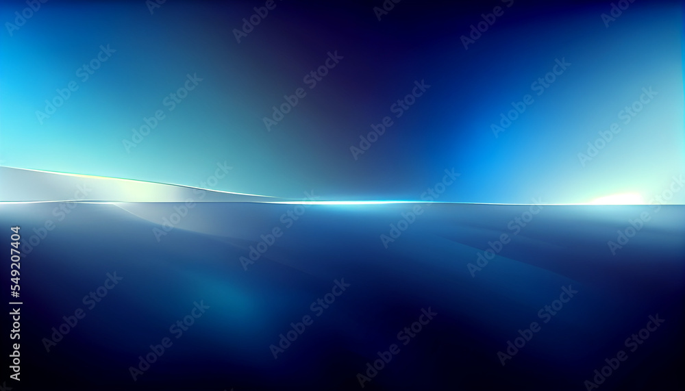 Abstraction. Blue color turning into dark blue create a picture of a white-blue landscape with a horizon and a dawn.