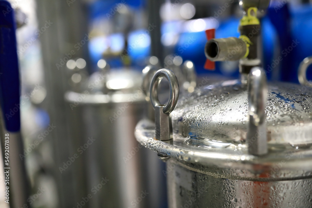 View of metal tank in brewery View of metal tank in brewery