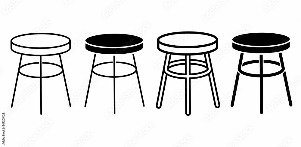 outline silhouette stool icon set isolated on white background outline silhouette stool icon set isolated on white background