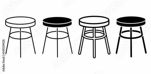 outline silhouette stool icon set isolated on white background