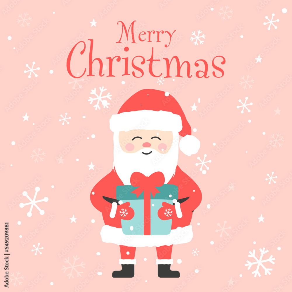 Merry christmas card with santa claus and gift Merry christmas card with santa claus and gift