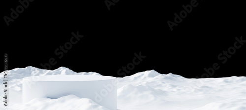Empty podium for product on snowdrift in the winter 3d render © ArtBackground