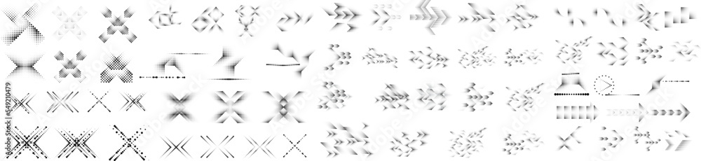 Naklejka premium Linear halftone dots .Design elements for posters, social media, promotion, flyer, covers .Dotted elements .vector illustration