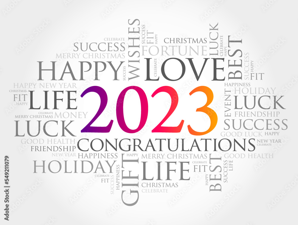 Fototapeta premium 2023 year greeting word cloud collage, Happy New Year celebration greeting card