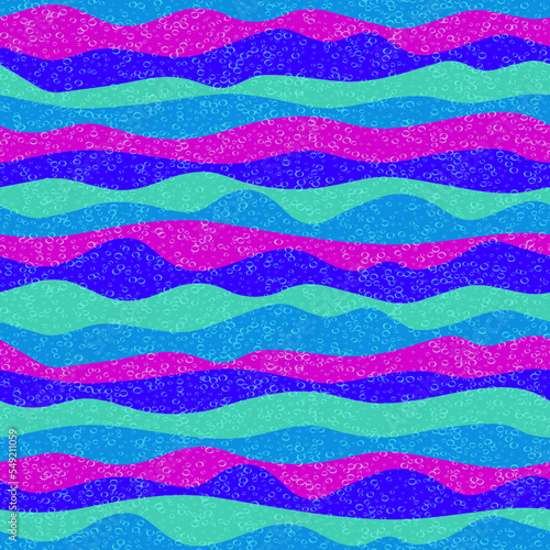 Curve multicolor wave stripes flow vector seamless pattern.