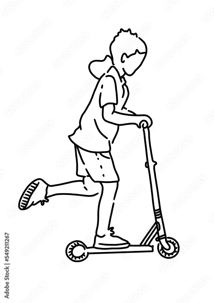 line doodle drawing - young boy playing bicycle line doodle drawing - young boy playing bicycle