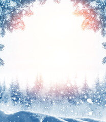  Frozen winter forest with snow covered trees.