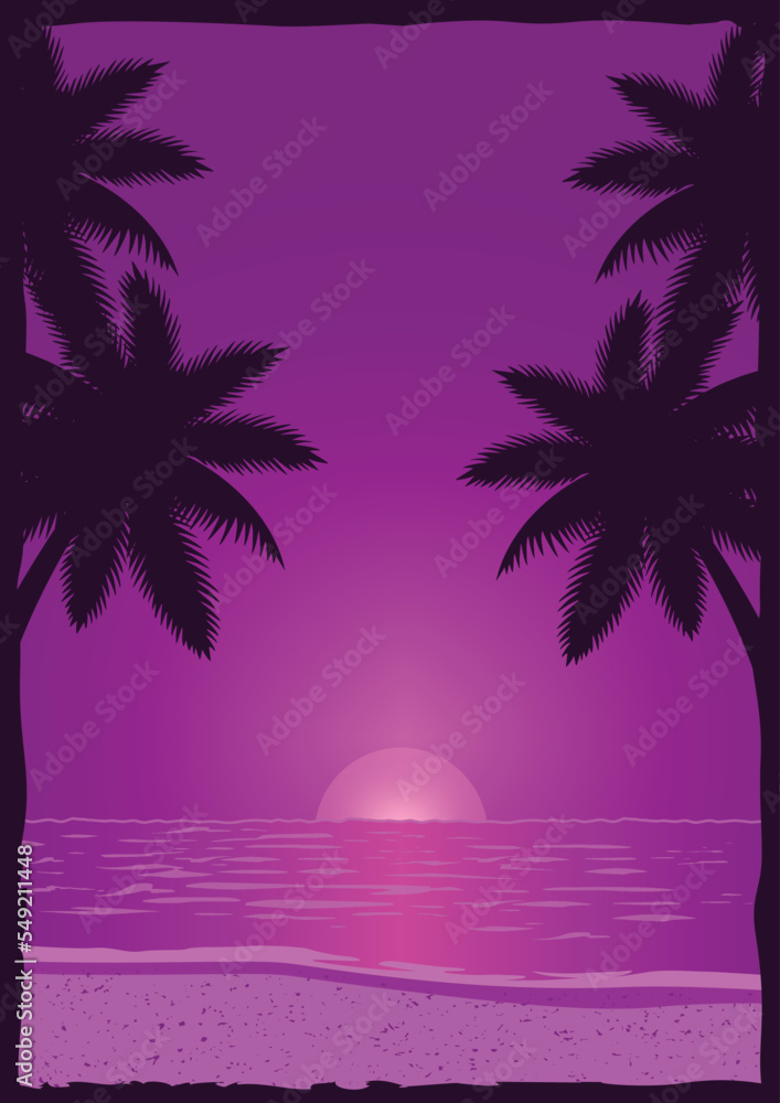 Naklejka premium Vintage surfing poster with a beach