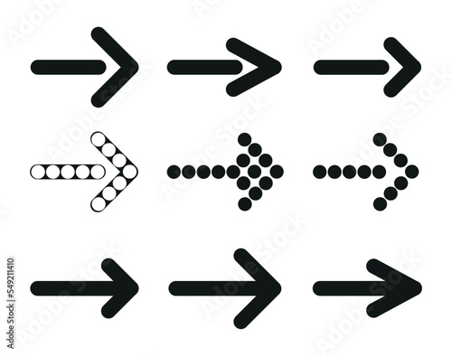 Different arrows set design. Direction signs. Cursors. Simple arrows. Download, down, up, right, left direction. Circle arrows.