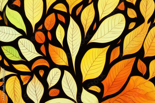 delicate autumn leaves art artwork on black background. computer generated digital painting of brown leaves nature wallpaper. botanical abstract design.