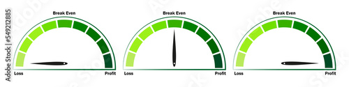 Profit - Loss - Break Even  icon on speedometer. Isolated vector stock illustration EPS 10 File.