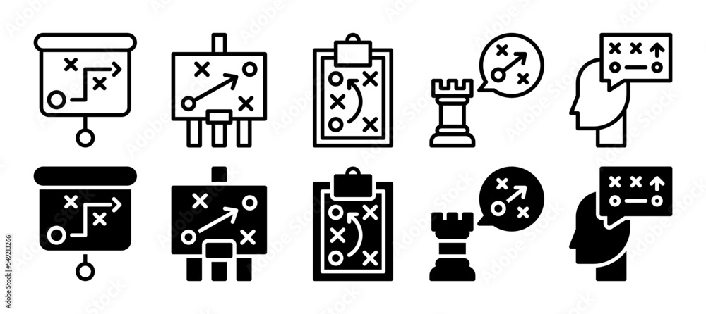 strategy icon set. vector illustration with a different style. line and solid style icon