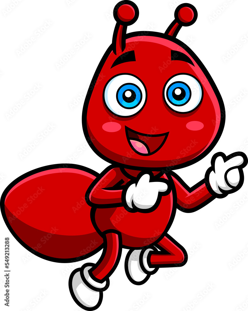 Naklejka premium Cute Ant Cartoon Character Pointing. Hand Drawn Illustration Isolated On Transparent Background