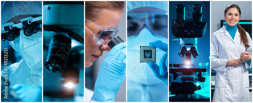 Photos Microelectronics engineers work in a modern scientific laboratory on computing systems and microprocessors