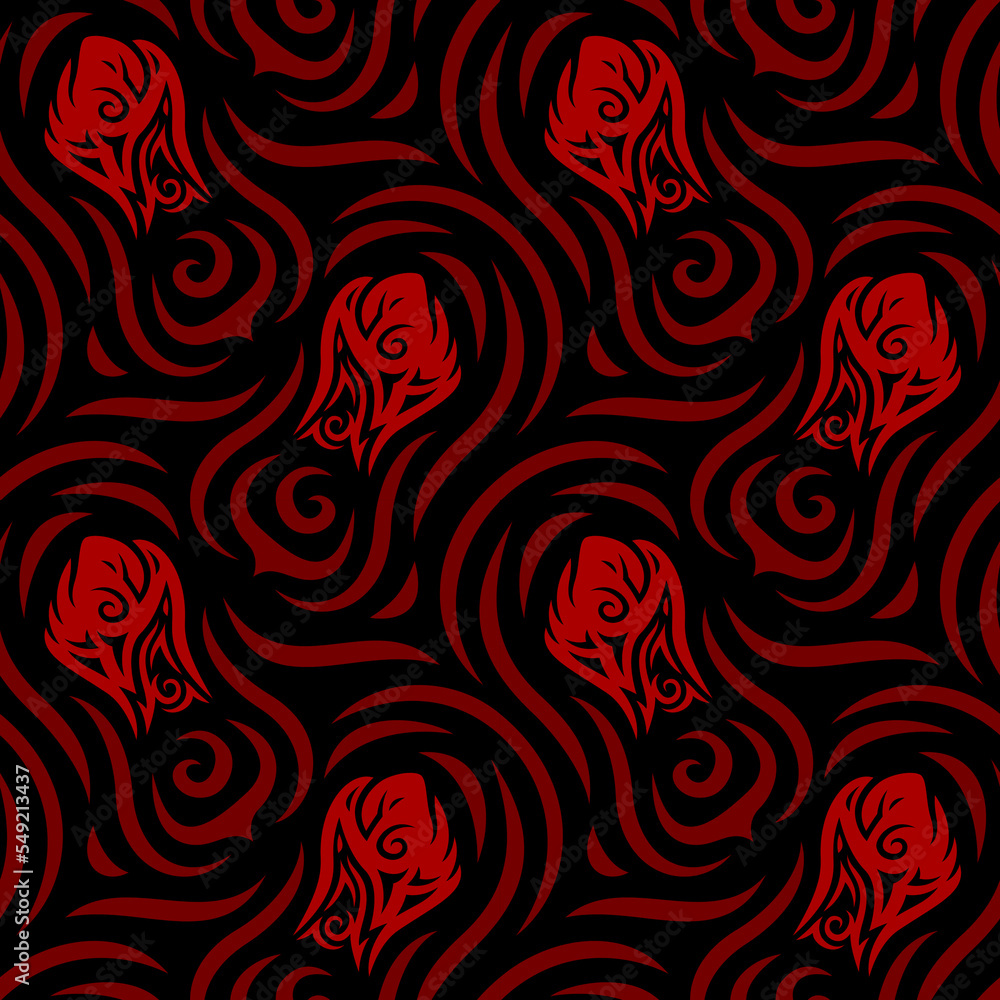 Red vector tile pattern with decorative fists