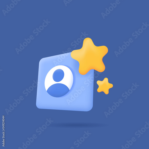 3d icons. priority account, vip account, premium account. special users and star members. 3d people and star symbol. illustration concept design