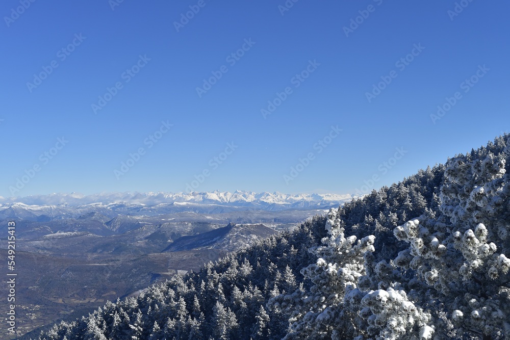View on the french alps from the Mont-Ventoux mountain called 