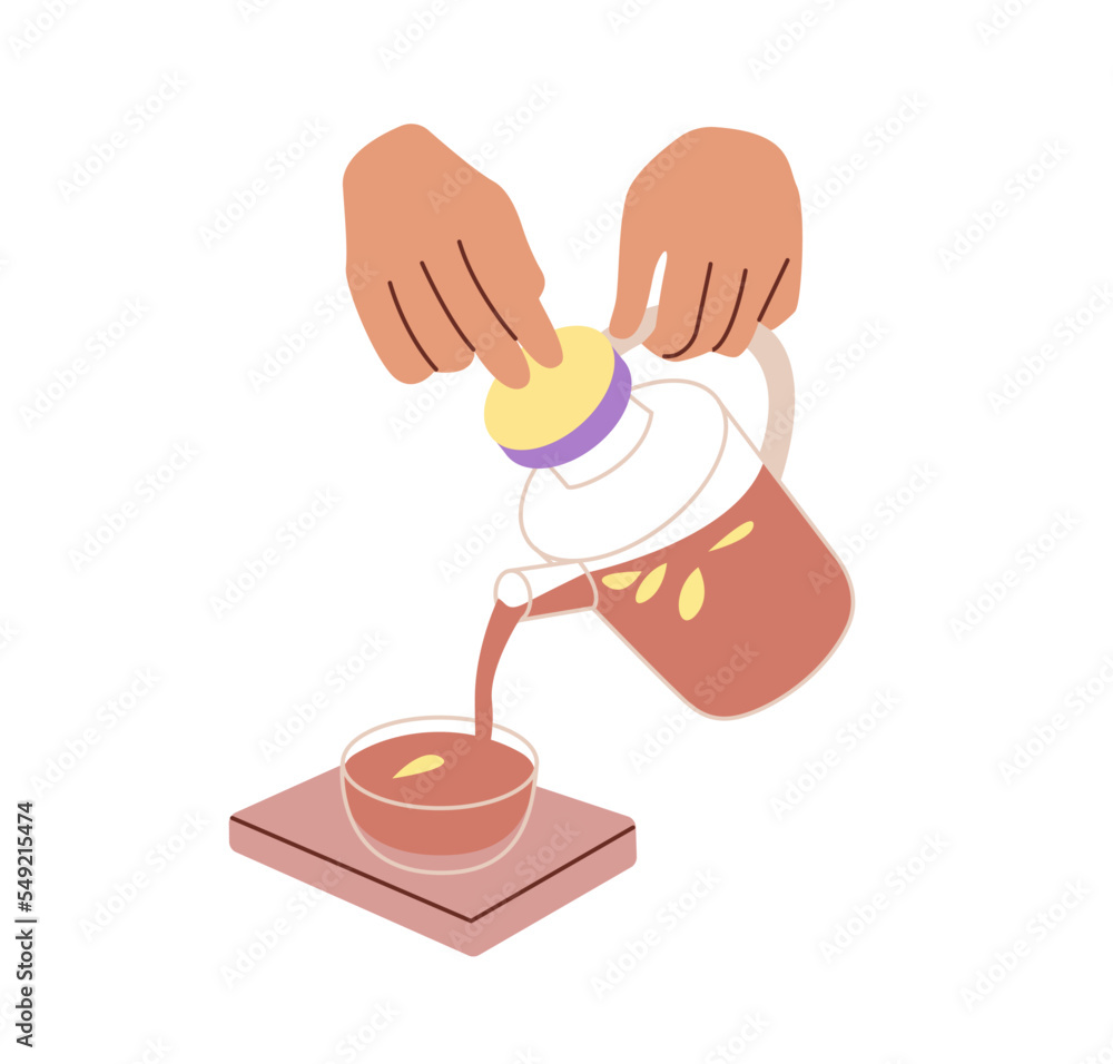 Hands pour ragged tea into a glass cup