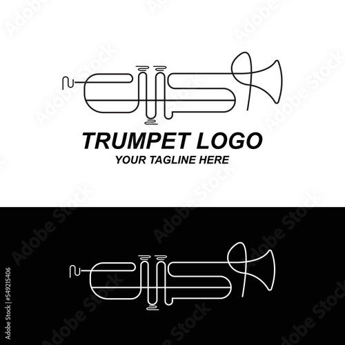 Trumpet logo design, generate melody, musical instrument vector sketch illustration