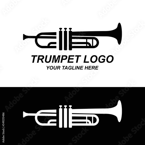 Trumpet logo design, generate melody, musical instrument vector sketch illustration