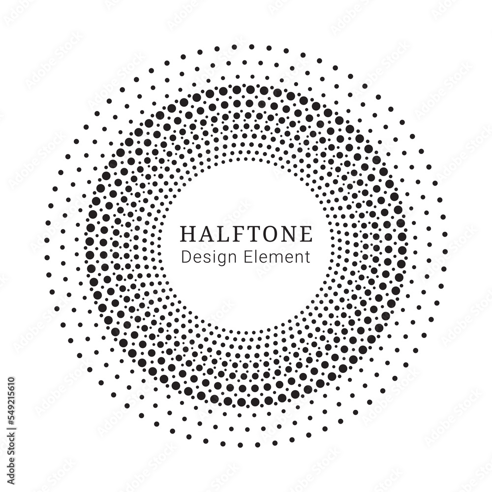 Circle halftone spiral backdrop. Dotted abstract concentric circle. spiral, swirl, twirl element. Circular and radial dots helix. Design element for multipurpose use.	