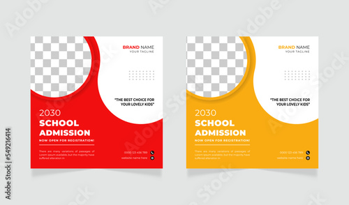 School admission square banner or social media post design template 