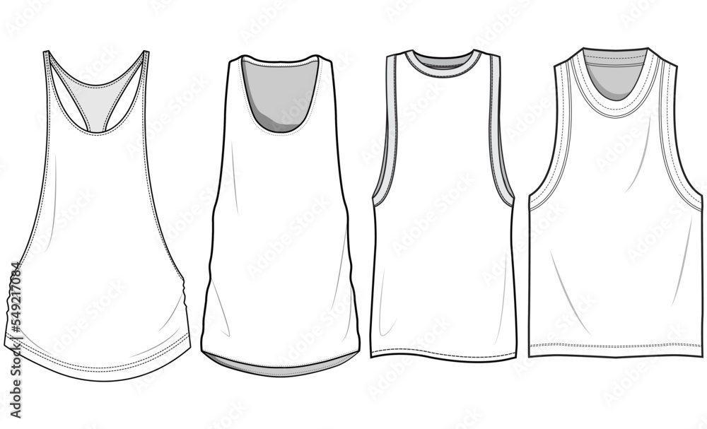 Drop Armhole Tank Top Set Fashion Illustration, Vector, CAD, Technical