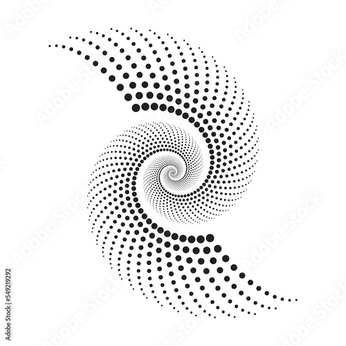 Circle halftone spiral background. dots abstract concentric circle. spiral, swirl, twirl element. Circular and radial dots helix. Segmented circle with rotation.	