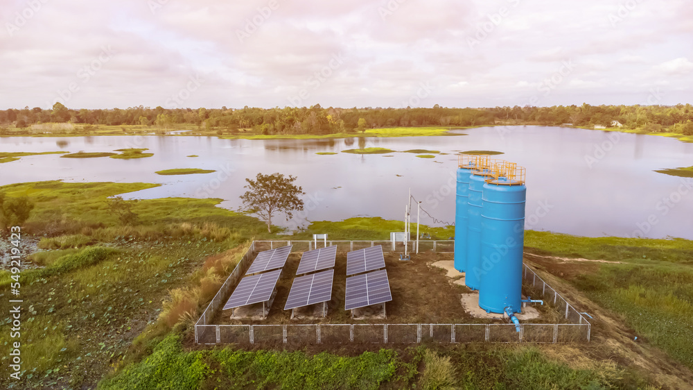 For the background, composed of solar cells. and a large water tank.selection focus. For the background, composed of solar cells. and a large water tank.selection focus.