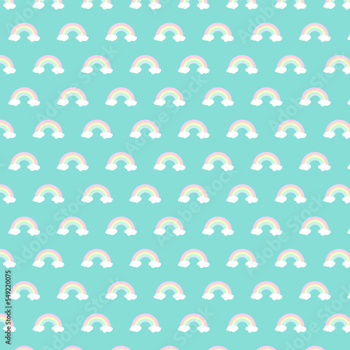 seamless rainbow vector pattern with clouds and pastel colors in flat style