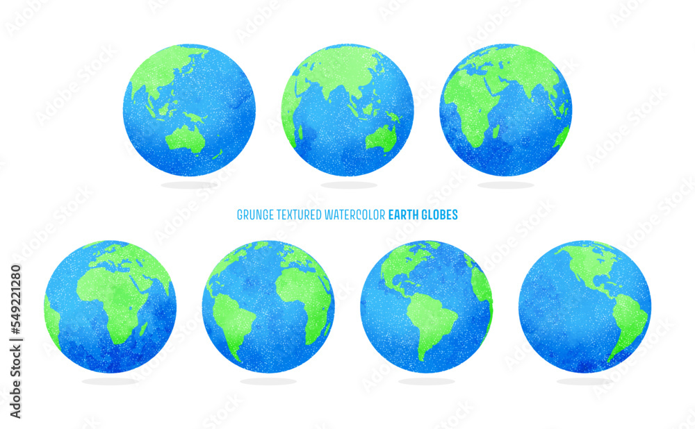 Earth globes illustration (grunge textured watercolor) - obrazy, fototapety, plakaty 