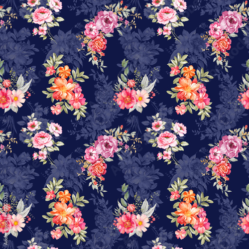 Digital Flower Pattern - Textile Pattern Design , Watercolor Background, Watercolor illustration. Textile Digital Pattern, Digital Design
