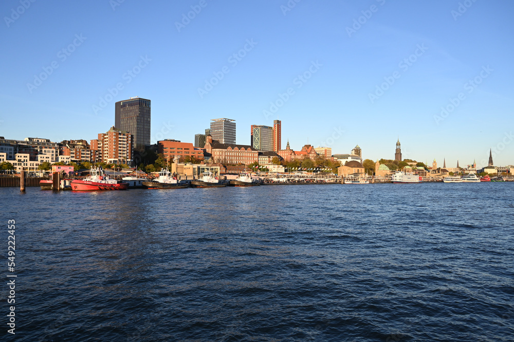 Panoramic view of city of Hamburg, Germany. Buildings in city centre. Elbe river. 