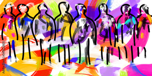 A group of people rushing through life, each pursuing their own life goals. Painting in abstract form. vector illustration.