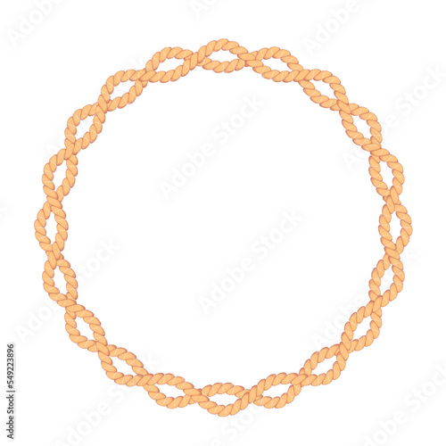 Vector illustration of circle rope frame isolated on white background. Realistic vintage marine rope border.