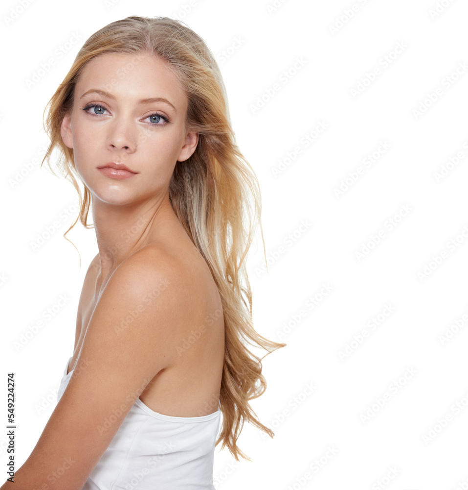 Face, beauty and mockup with a model woman in studio on a white background for skincare or marketing. Portrait, skin and wellness with an attractive young female posing to promote a cosmetic product Face, beauty and mockup with a model woman in studio on a white background for skincare or marketing. Portrait, skin and wellness with an attractive young female posing to promote a cosmetic product