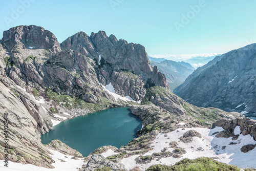 Beautiful mountain lake in Corsica during the GR20 hike. photo