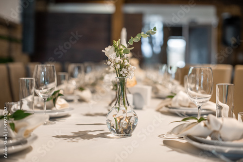 Wedding table decor. Serving a wedding banquet