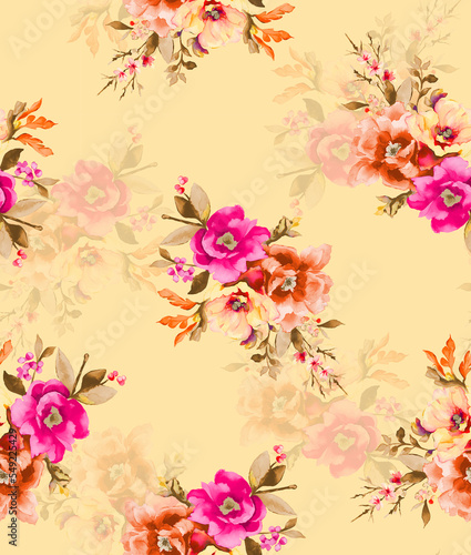 Digital Flower Pattern - Textile Pattern Design   Watercolor Background  Watercolor illustration. Textile Digital Pattern  Digital Design
