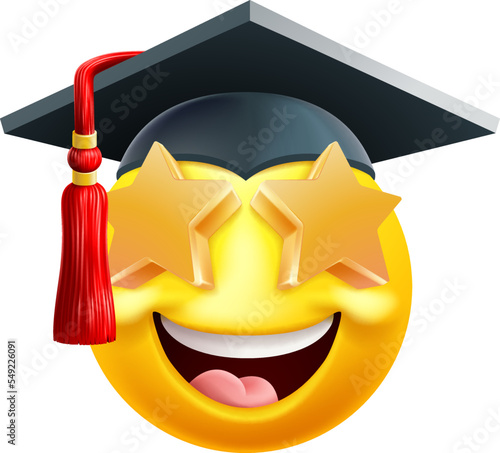 An emoji college or school graduate at convocation or professor with stars in his or her eyes cartoon emoticon