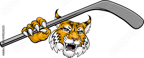 A wildcat or bobcat ice hockey team cartoon animal sports mascot